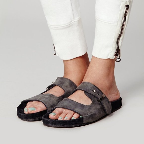 Free People leather flat slide sandals - Picture 2 of 9